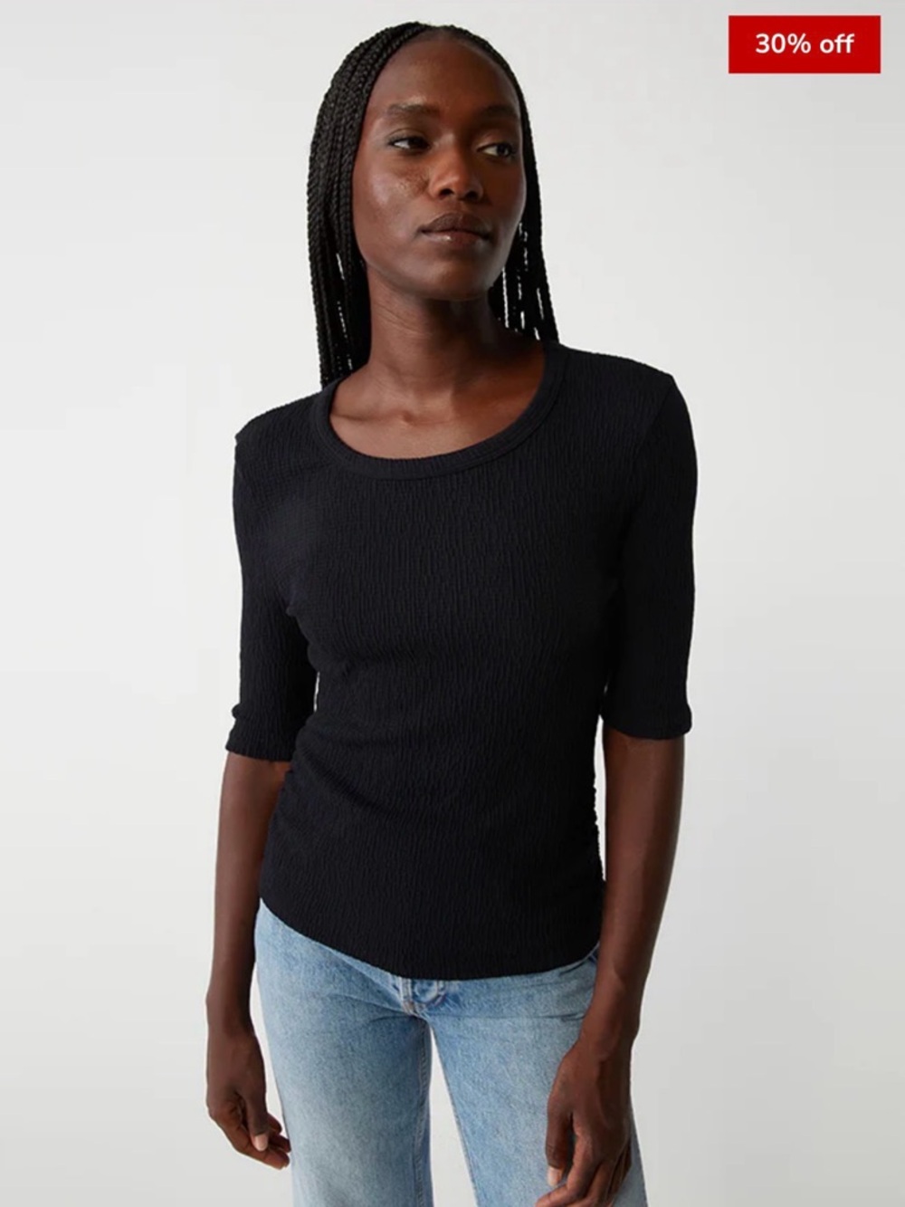 NWT Michael Stars Whitney Crinkle Knit Elbow Sleeve Blouse T Shirt XS